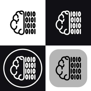 AI Brain and Binary Code - Artificial Intelligence Icon Set vector