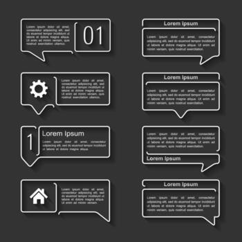 White line speech bubbles with shadows, user interface elements set vector