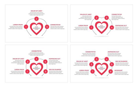 Set of infographic template with heart with elements for numbers and text, medical infographics vector