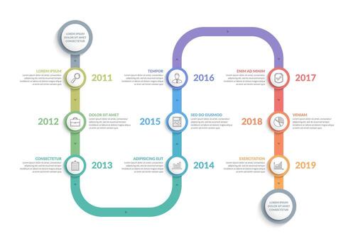 Vertical timeline with icons, 9 elements, infographic template for web, business, presentations vector