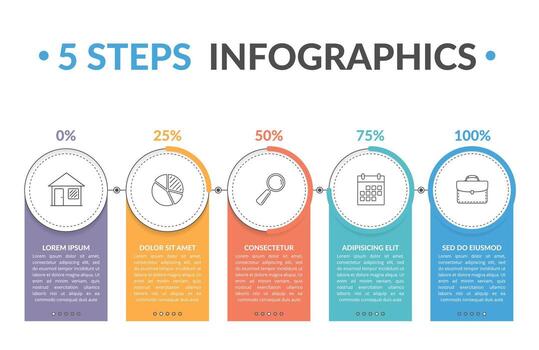 Infographic template with five round progress indicators and place for text vector