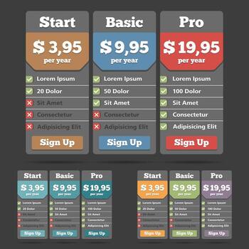 Pricing table template for web on dark background vector