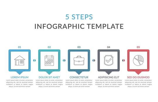 Infographic template with 5 elements for text and icons, can be used for web design, workflow layout, process chart vector