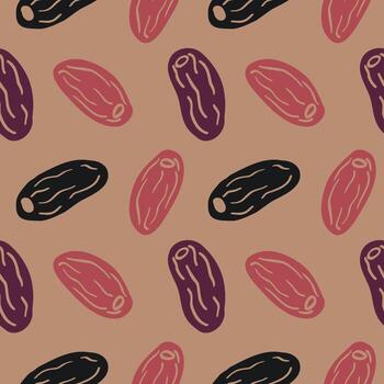 fechas dibujado sin costura modelo con Fresco comestible fecha palma frutas repitiendo antecedentes con seco frutas sano alimento, postre. para imprimir, etiqueta, plantilla, textil, papel vector