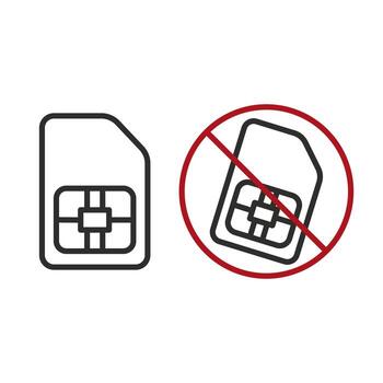 locked sim card icon, set, unlock sim card, no sim card, blocked connection, thin line symbol on white background - editable stroke illustration eps10 vector