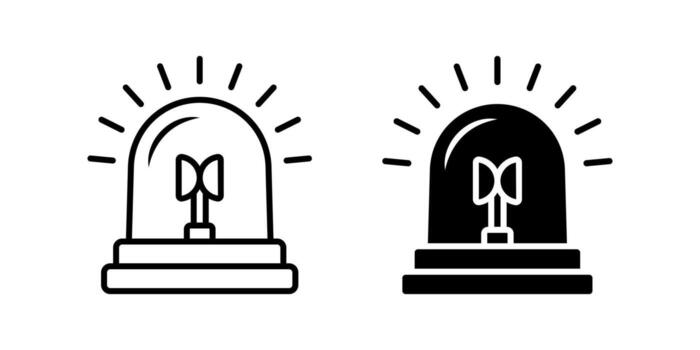 Emergency alarm icon set. A minimalist style lineart illustration of an emergency siren lamp, warning alert light perfect for use as a glyph icon. Available in line and solid version. vector