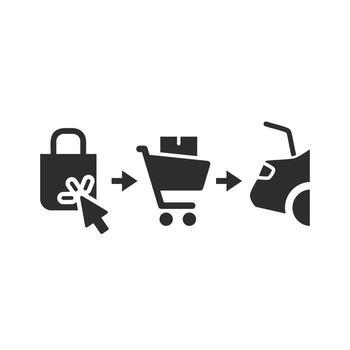 delivery services steps, click and collect order, icon, receive order in pick up point, e-commerce flat illustration vector