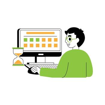 Illustration of a man looking at a schedule deadline in computer vector