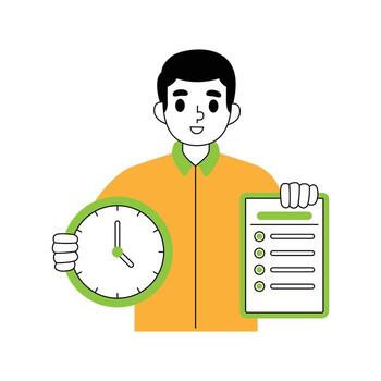 Illustration of a man completing work on time vector