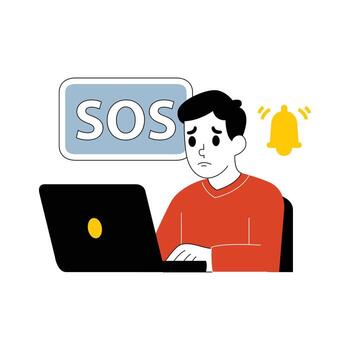 Illustration of a man in front of a laptop with a worried expression in business vector