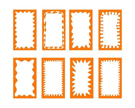 Wave rectangle frame. Doodle scalloped edge border with wavy pattern. Graphic design. Cute curved frame box. Geometric abstract background. Hand drawn vector