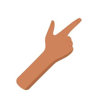 Bare hand gesture shows the number two. Human palm in cartoon pose with finger sign and flat style. Represents counting and number concepts, ideal for educational themes or design projects. vector