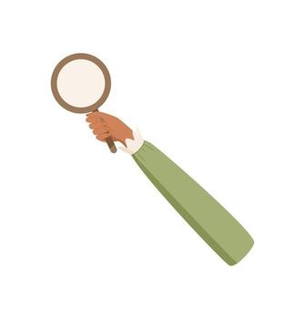 Flat hand hold blank circle. Isolated hand hold empty circular template. Feedback and review symbol, customer survey and opinion. Creative layout for client comment quality evaluation. vector