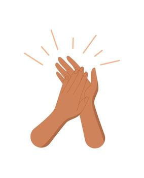Flat hand clap gesture with applause lines in colorful style. Hands show applause to celebrate success or offer recognition for teamwork. Symbol of cheer, solidarity, and happy emotions. Ideal for vector
