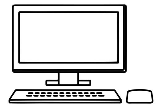 Computer monitor keyboard and mouse silhouette isolated on white background vector