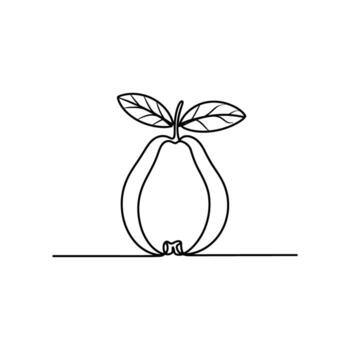 Elegant Pear Drawing with Two Leaves Single Continuous Line Art Freshness Simplicity Minimalism Healthy Fruit vector