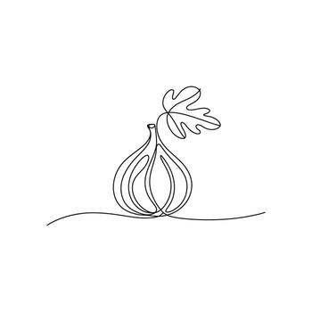 elegante higo Arte un singular continuo línea diseño representando el Fruta con sus hoja creciente desde el vástago vector