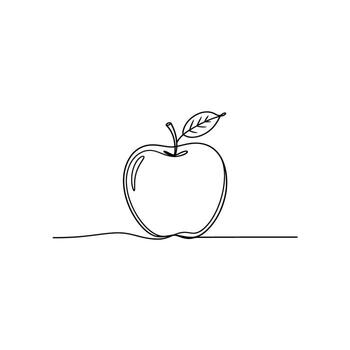 Minimalist Apple Illustration A Simple and Elegant Line Art Depicting an Apple with a Leaf on a Plain Background vector