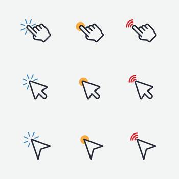 Hand click icon set. Computer mouse click cursor arrow icons. hand cursor icon, Touch screen symbol, pointer sign illustration vector
