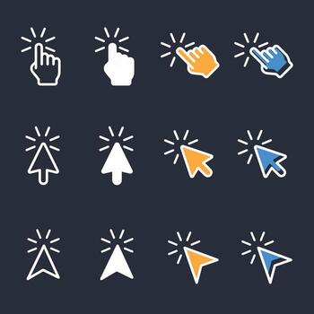Hand click icon set. Computer mouse click cursor arrow icons. hand cursor icon, Touch screen symbol, pointer sign and symbol collection vector