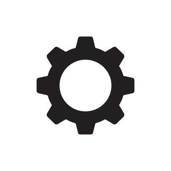 Black gear icon on white background, representing settings, engineering, and technical processes vector