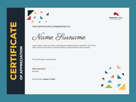 Modern certificate template for company. Certificate of appreciation design with triangle shape. vector