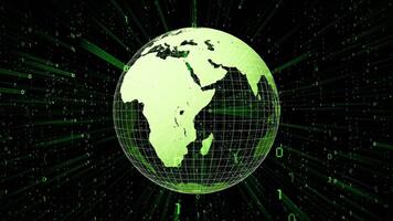 roterande värld Karta med matris stil binär koda i bakgrund video