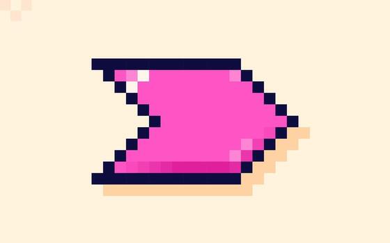 One magenta arrow. Game element drawn in pixel art 8 bit style. vector