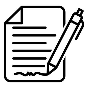 Pen signing a contract icon with signature, paper symbol isolated on white background for graphic and web design. vector