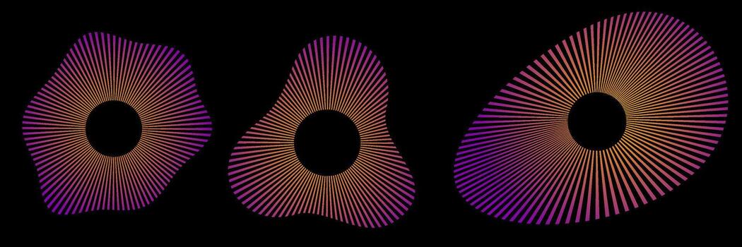 Abstract ripple icon set with concentric broken circles. Vibration, soundwave, echo, sonar, decibel, and volume pictograms for equalizer, radar and circular signal design concepts. vector