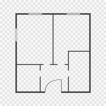Floorplan room icon flat apartment line drawing, floor plan project, symbol. Technical architecture draw. Structure shape, build layout with doors and windows. vector