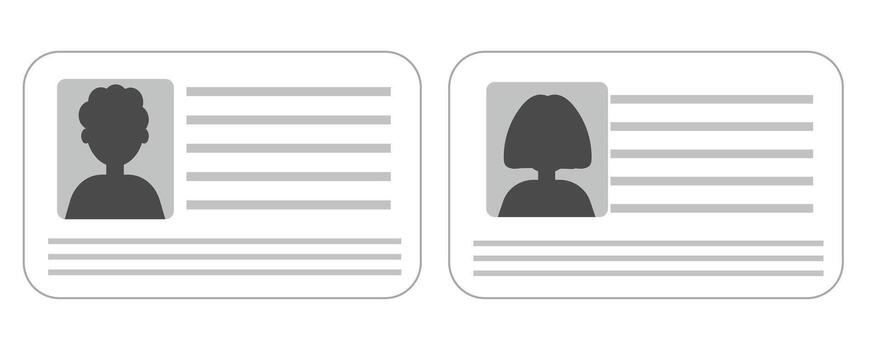 Id card set identification badge simple icon. Driver license, verify document. Biometric membership passport. Flat card with information. vector