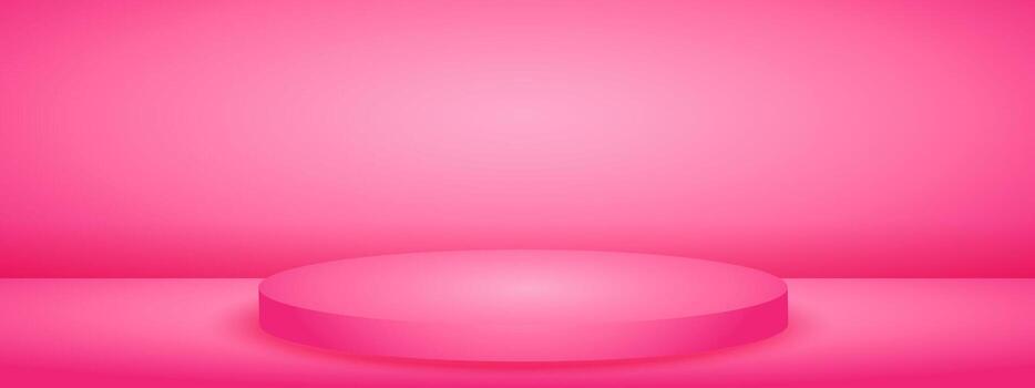 Limbo pink background with podium pedestal. Abstract studio gradient bg. Modern banner with empty space for advertising text. vector