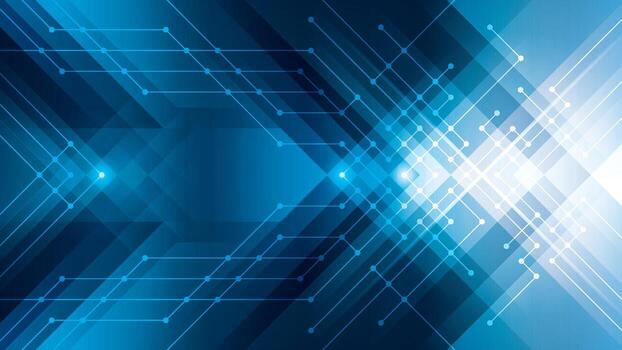 Abstract Circuit Lines and Dots background, Triangle Arrow shapes design. Modern Geometric blue triangles background. Digital Technology Futuristic Concept ideas vector