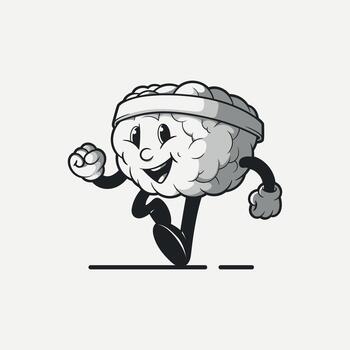 Smiling Brain Character Running and Exercising. vector