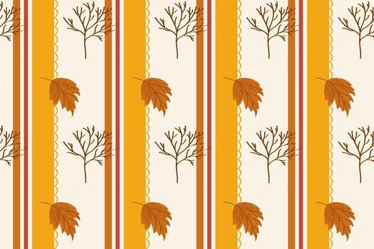 Falling Maple Leaves and Bare Trees Stripe Pattern Perfect for Apparel, Tablecloths, and Scrapbooking. Vertical stripes with autumn leaves and bare trees in warm orange tones. Great for home decor vector