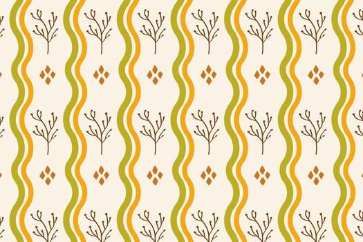 el otoño bosque modelo con ondulado líneas es Perfecto para telas, revistas y inspirado en la naturaleza marca. ondulado vertical líneas con resumen arboles y geométrico acentos un dinámica aún calma modelo vector