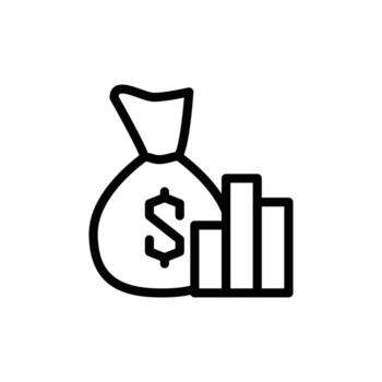 money bag and chart bar outline icon design good for web or mobile app vector