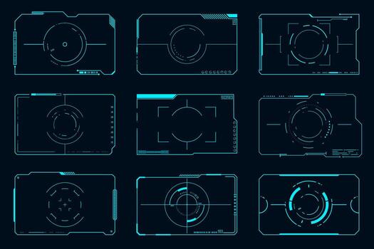 Futuristic frame set cyberpunk style design element technology HUD sci-fi design. vector
