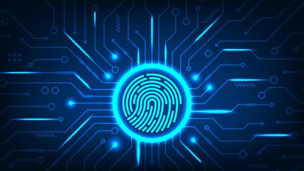blue fingerprint on circuit background vector