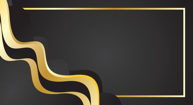 Abstract dynamic waves of gold color on black background for certificate vector