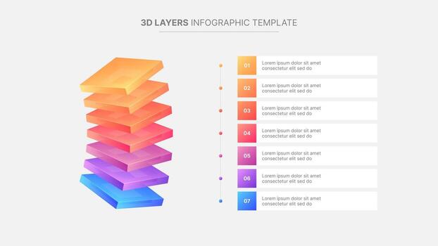 3d bloques jerarquía negocio infografía diseño modelo con 7 7 capas vector