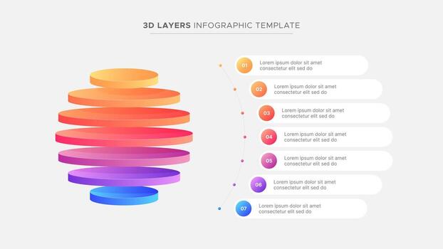 Hierarchy 3D Sphere Circular Seven 7 Layers Modern Business Infographic Design Template vector