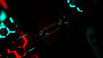 Türkis und rot Gang mit Neon- Laser und Waben Hintergrund vj Schleife im 4k video