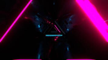 cian y rosado brillante triangular neón corredor antecedentes vj lazo en 4k video