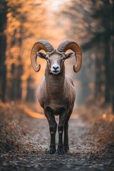 Majestic ram in autumn forest photo