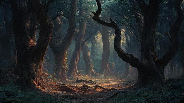 Enchanting misty forest path photo