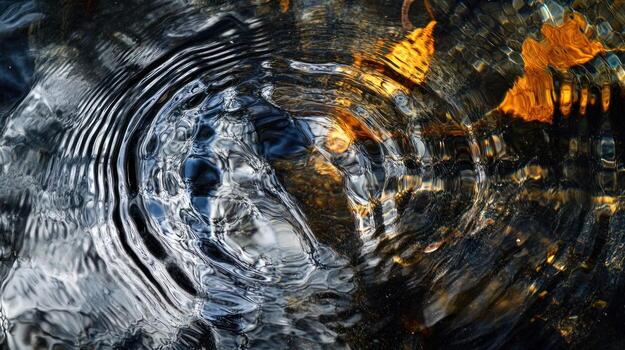 Rippled water surface reflecting submerged rocks and organic matter photo