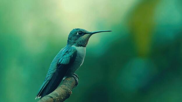 Hummingbird perched on branch, blurred background photo