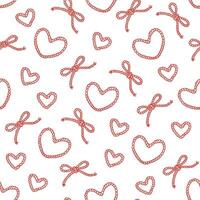 sin costura modelo con corazones de cuerda y corde arcos con nudo atado. Clásico impresión para tela, fondo de pantalla o envase papel. vaquero o náutico impresión diseño vector